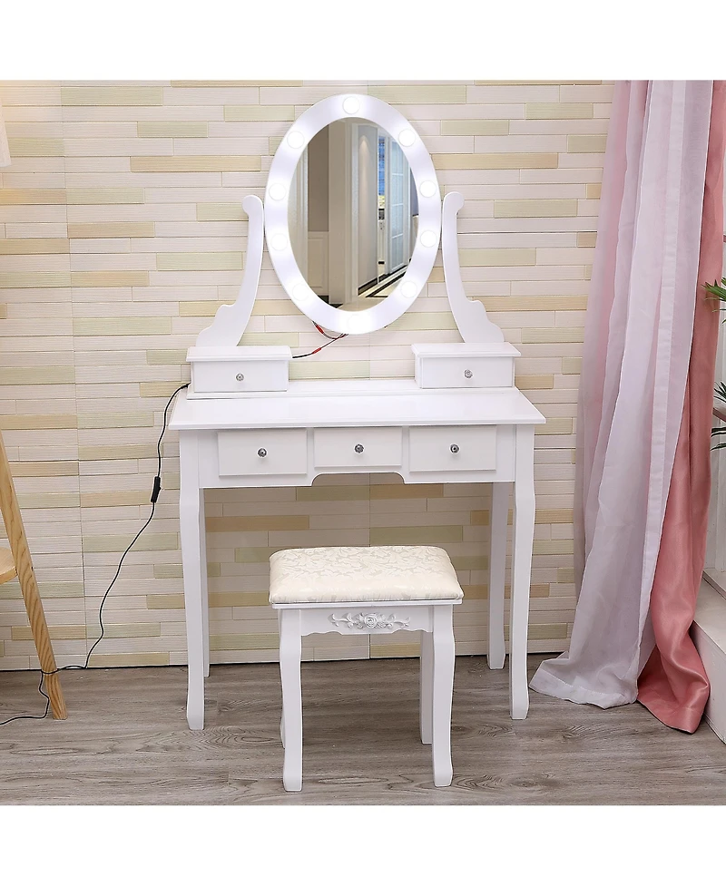 Gaomon Makeup Vanity Modern Vanity Set Lighted Mirror and Cushioned Stool Make Up Table for Bedrooms, Apartments