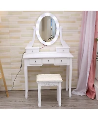 Gaomon Makeup Vanity Modern Vanity Set Lighted Mirror and Cushioned Stool Make Up Table for Bedrooms, Apartments