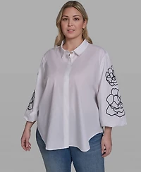 Karl Lagerfeld Paris Plus Floral Detail Collared Top