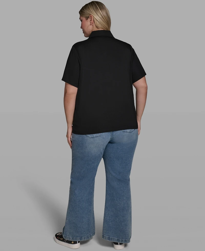 Karl Lagerfeld Paris Plus Floral Polo Short-Sleeve Top