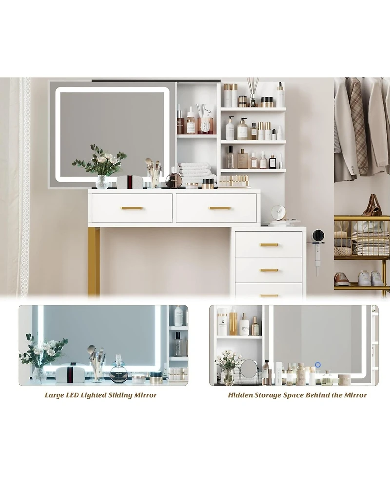 Gaomon 46.8IN Vanity Desk Mirror - Led Lights and Power Outlet