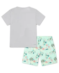 Hurley Boys' Toddler 2T-5T Parrot-Dise Swim T-Shirt and Shorts, 2-Piece Set
