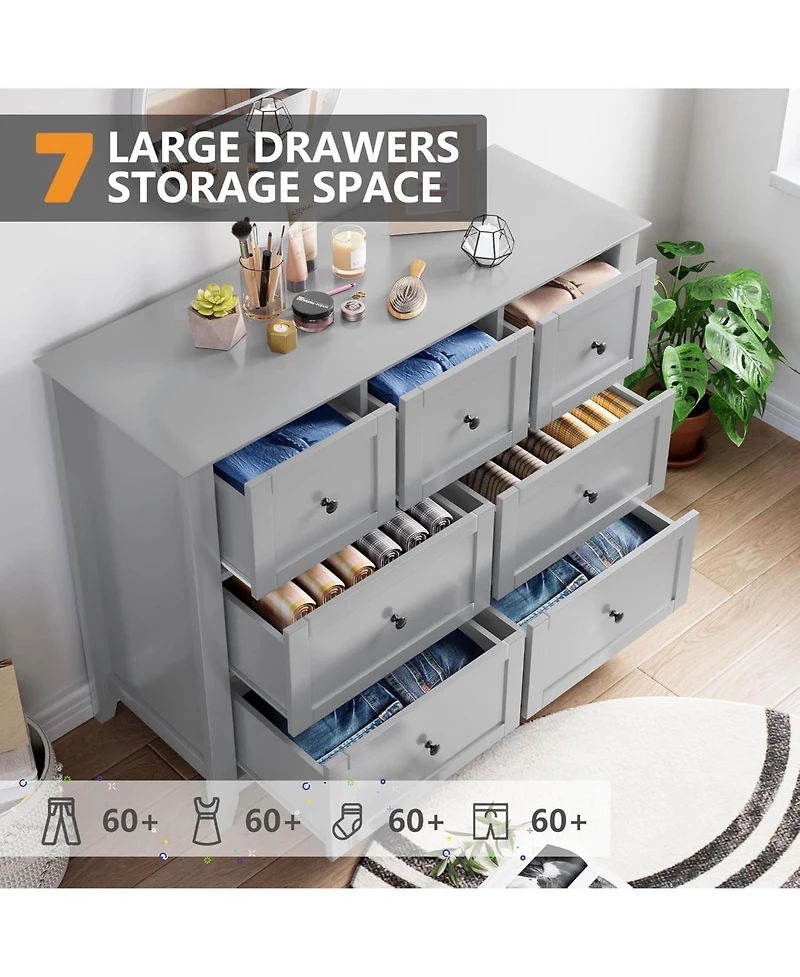 gaomon Modern 7-Drawer Dresser with Nickel Round Handles, Stylish Wood Organizer Deep Drawers for Ample Storage Space, Living Room