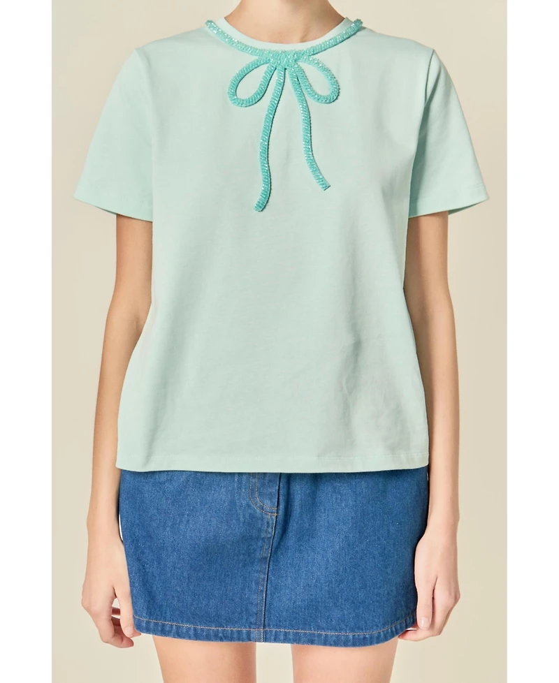 English Factory Women's Beaded Bow T-Shirt