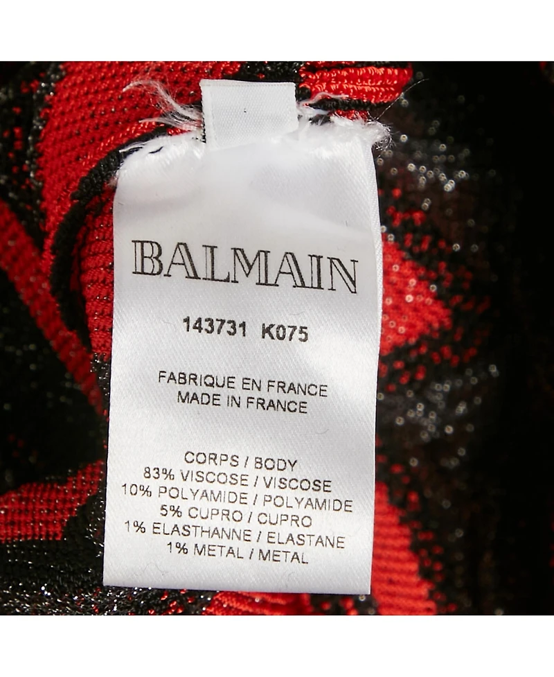 Pre-Owned Balmain Women's Red/black Chevron Lurex Knit Bodycon Dress