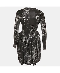 Pre-Owned Balenciaga Women's Black Printed Silk Plunge Neck Mini Dress
