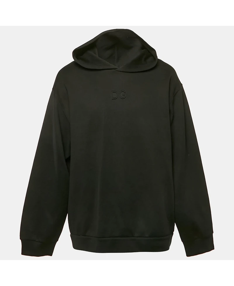 Pre-Owned Dolce & Gabbana Men's Black 3D Logo Cotton Knit Hoodie