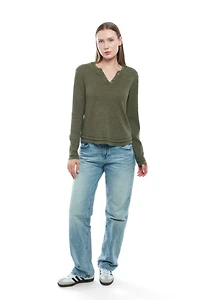 Wilt Women's Long Sleeve Henley Mock Tee