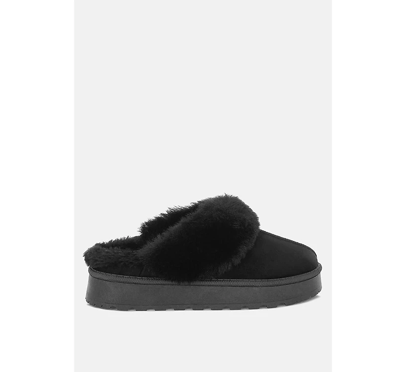 London Rag Women's Portho Faux Fur Slip Flat