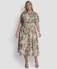 Dkny Plus Drop Waist Collared Shirtdress