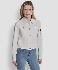 Dkny Women's Collared Twill Trucker Jacket