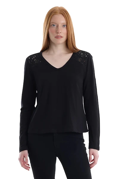 Wilt Clothing Women's V-Neck Long Sleeve Mixed Media Tee