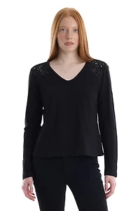 Wilt Clothing Women's V-Neck Long Sleeve Mixed Media Tee