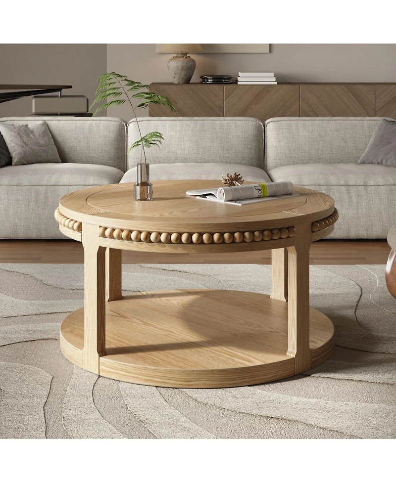 Streamdale Furniture Solid Wood Round Coffee Table - Two-Tier Wood