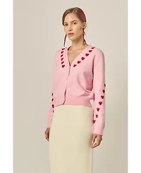 English Factory Women's Heart Contrast Knit Cardigan