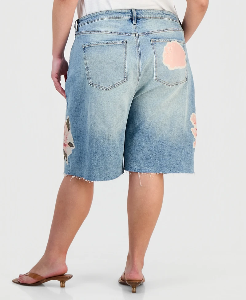 And Now This Trendy Plus Floral Applique Denim Jorts, Macy's Exclusive