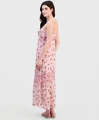 Hippie Rose Juniors' Floral Mesh Lace-Inset Dress