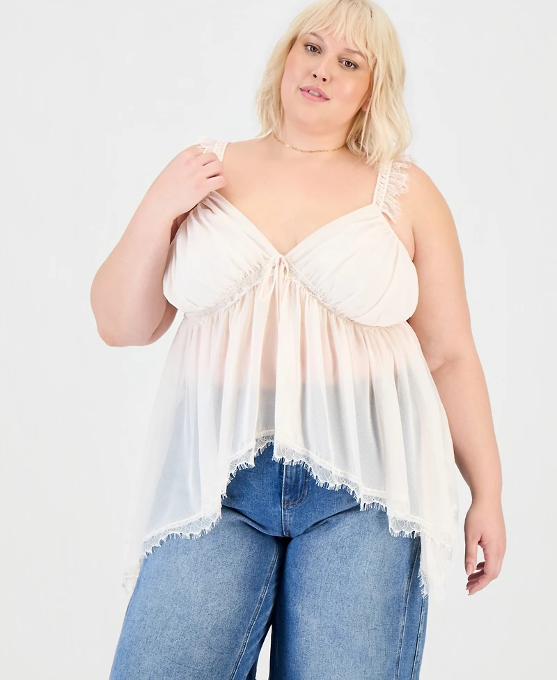 And Now This Trendy Plus Lace-Trim High-Low Top, Macy's Exclusive
