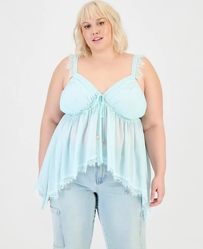And Now This Trendy Plus Lace-Trim High-Low Top, Macy's Exclusive