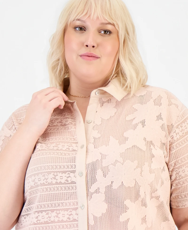 And Now This Trendy Plus Lace Short-Sleeve Camp Shirt, Macy's Exclusive