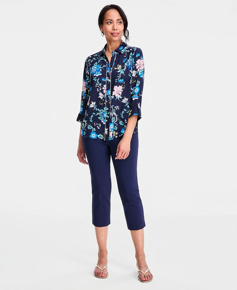Jm Collection Women's Printed Rhinestone-Button Shirt, Macy's Exclusive