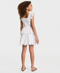 Rare Editions Girls' 7-16 Eyelet Flutter Sleeve Square Neck Dress