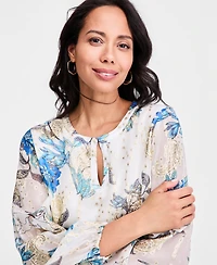 Jm Collection Women's Printed Clip-Dot Keyhole-Neck Blouse, Macy's Exclusive