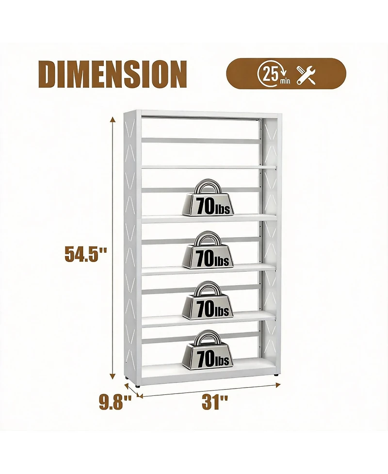 Yigii 5-Tier Metal Bookcase with Adjustable Shelves for Living Room, Study, Kitchen