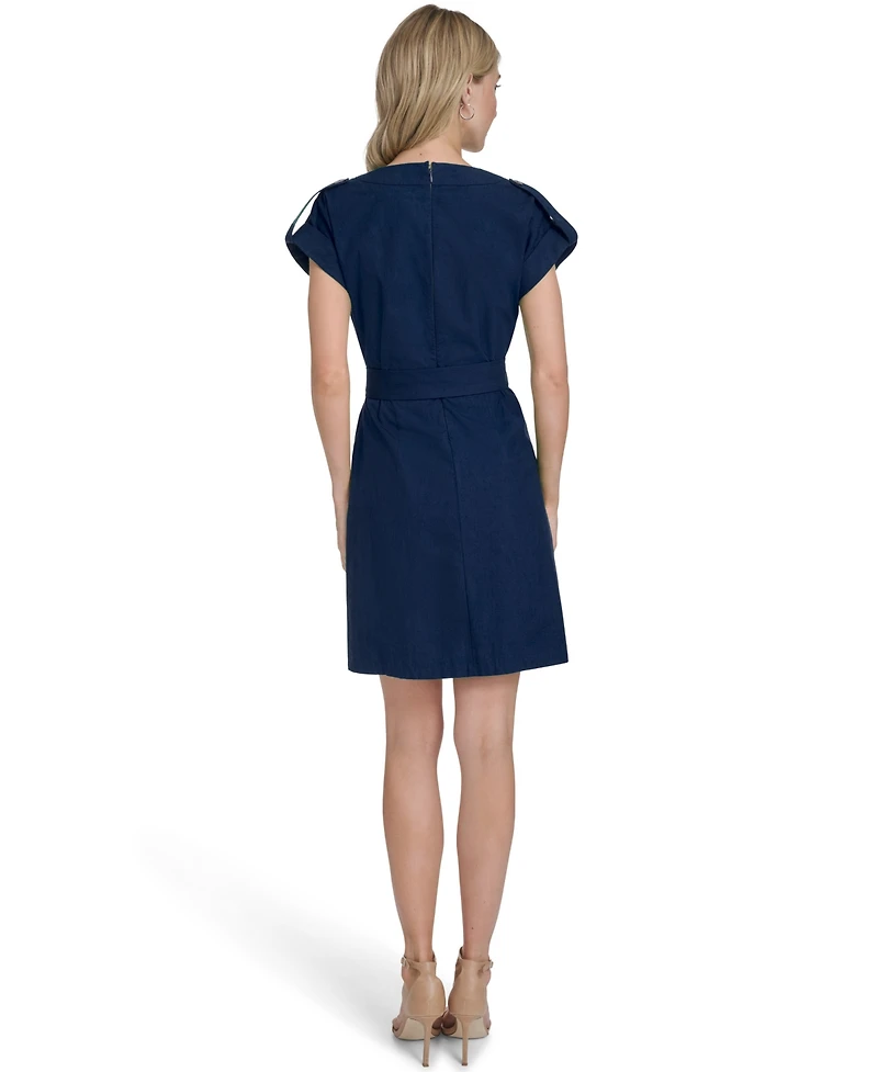 Vince Camuto Petite Embroidered V-Neck Short Dress