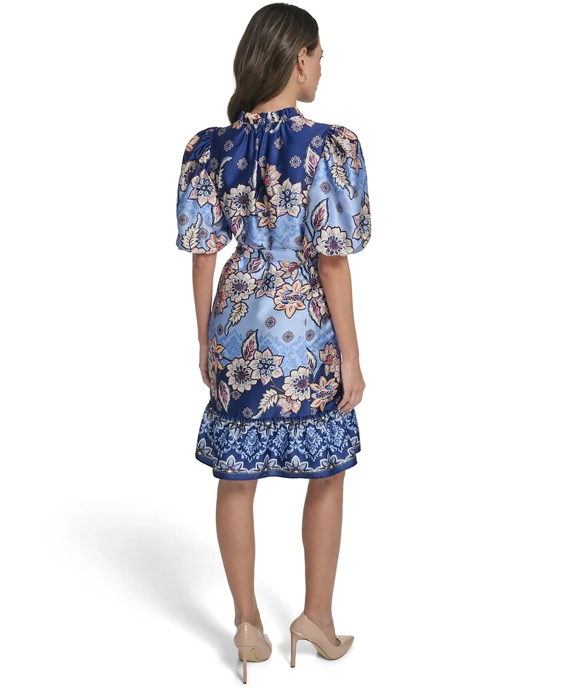 Vince Camuto Petite Bubble-Sleeve V-Neck Short Dress