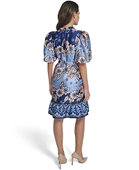 Vince Camuto Petite Bubble-Sleeve V-Neck Short Dress