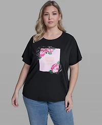 Karl Lagerfeld Paris Plus Size Short-Sleeve Crew Neck Top