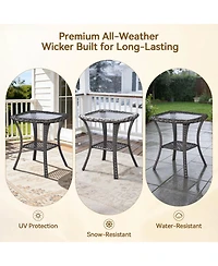 Gymojoy ArcLine Square Wicker Outdoor Side Table with Tempered Glass Top