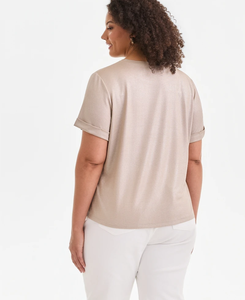 I.n.c. International Concepts Plus Metallic Foiled T-Shirt, Exclusively at Macy's