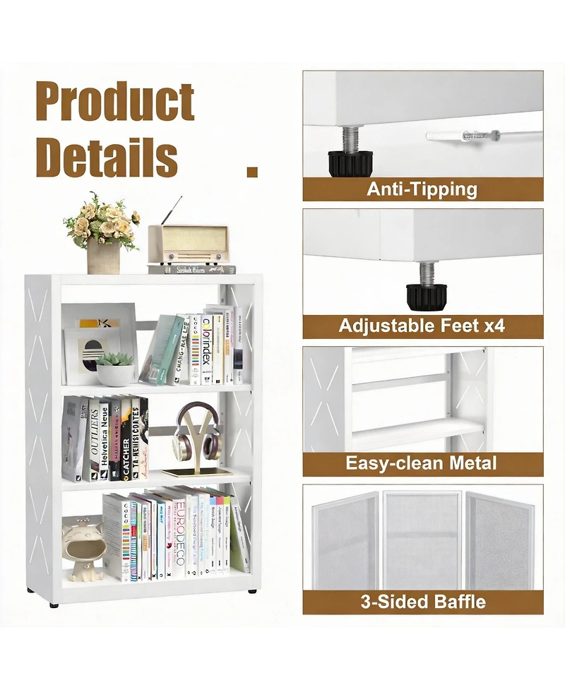 Yigii 3-Tier Metal Bookcase with Adjustable Shelves for Home Office