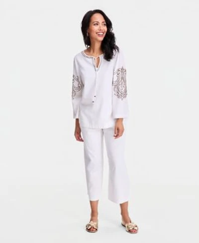 Jm Collection Womens Beaded Split Neck Top Cropped Drawstring Wide Leg Pants Macys Exclusive