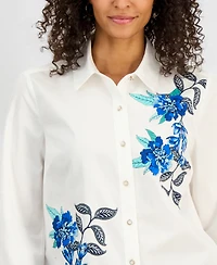 Jm Collection Women's Cotton Floral Poplin Shirt, Macy's Exclusive