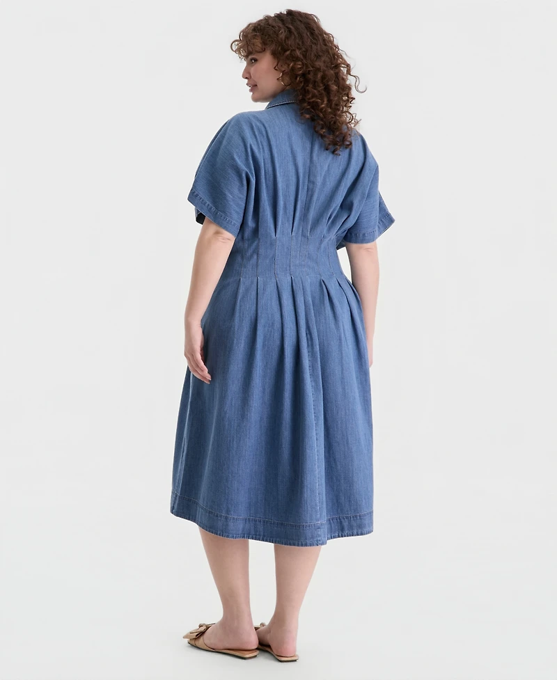 On 34th Trendy Plus Denim Pleated Shirtdress, Macy's Exclusive