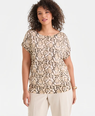 I.n.c. International Concepts Plus Printed Wide-Neck Dolman-Sleeve Sweater, Created for Macy's