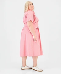 On 34th Trendy Plus Pinstriped Pleated-Waist Midi Shirtdress, Macy's Exclusive