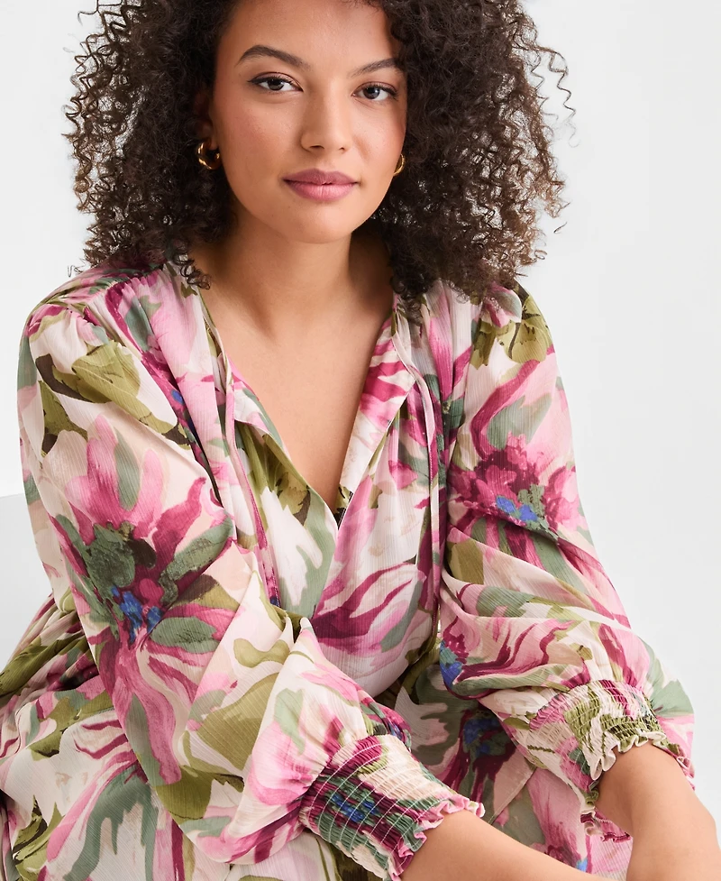 I.n.c. International Concepts Plus Bubble-Sleeve Tie-Waist Tiered Dress, Created for Macy's