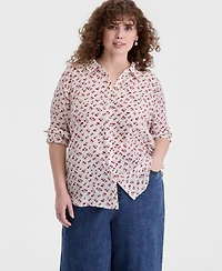 On 34th Trendy Plus Size Cherry Print Silky Shirt, Macy's Exclusive