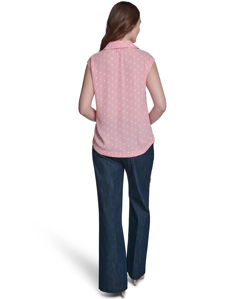 Tommy Hilfiger Women's Sleeveless Dot Collared Blouse