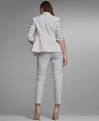 Tommy Hilfiger Womens Slim Fit Notch Collar Pinstripe Blazer Slim Fit Pinstripe Mid Rise Pants Sleeveless Tie Neck Blouse