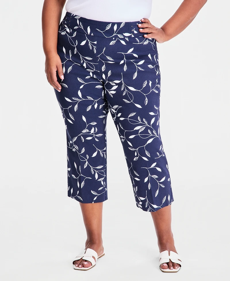 Jm Collection Plus Winding Leaves Rivet Capri Pants, Macy's Exclusive