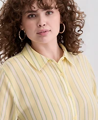 On 34th Trendy Plus Printed Bayside Cropped Silky Shirt, Macy's Exclusive