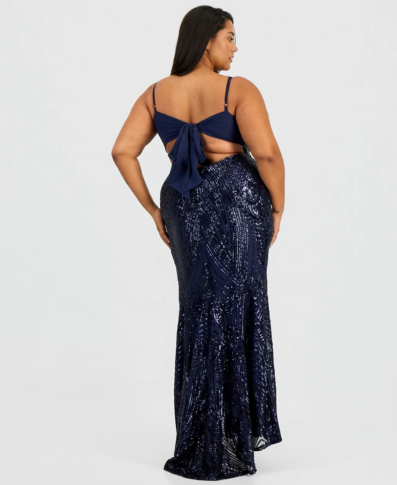 B Darlin Trendy Plus Patterned Sequined Back-Tie Gown