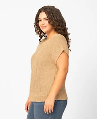 Melissa Paige Plus Button Back Tape Yarn Short-Sleeve Knit Sweater, Macy's Exclusive
