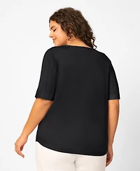 Melissa Paige Plus Mixed Cable Round Hem Crewneck Sweater, Macy's Exclusive