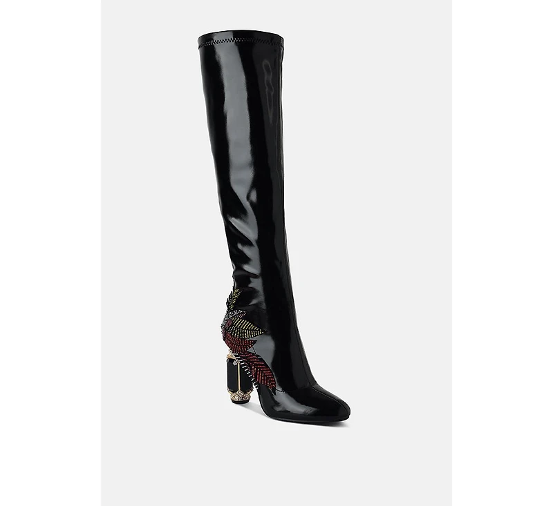 Ecstasy Fantasy Heel Patchwork Knee High Boots